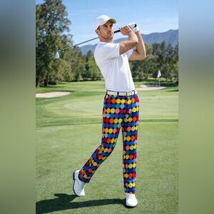 Loudmouth Golf Retro Bold Funky Straight Multicolored Polka Dot Pants Size 38